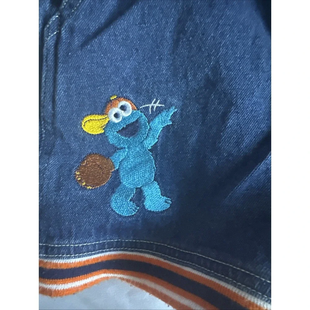 Vintage Sesame Street Elmo Cookie Monster Baseball Embroidered Denim Overalls